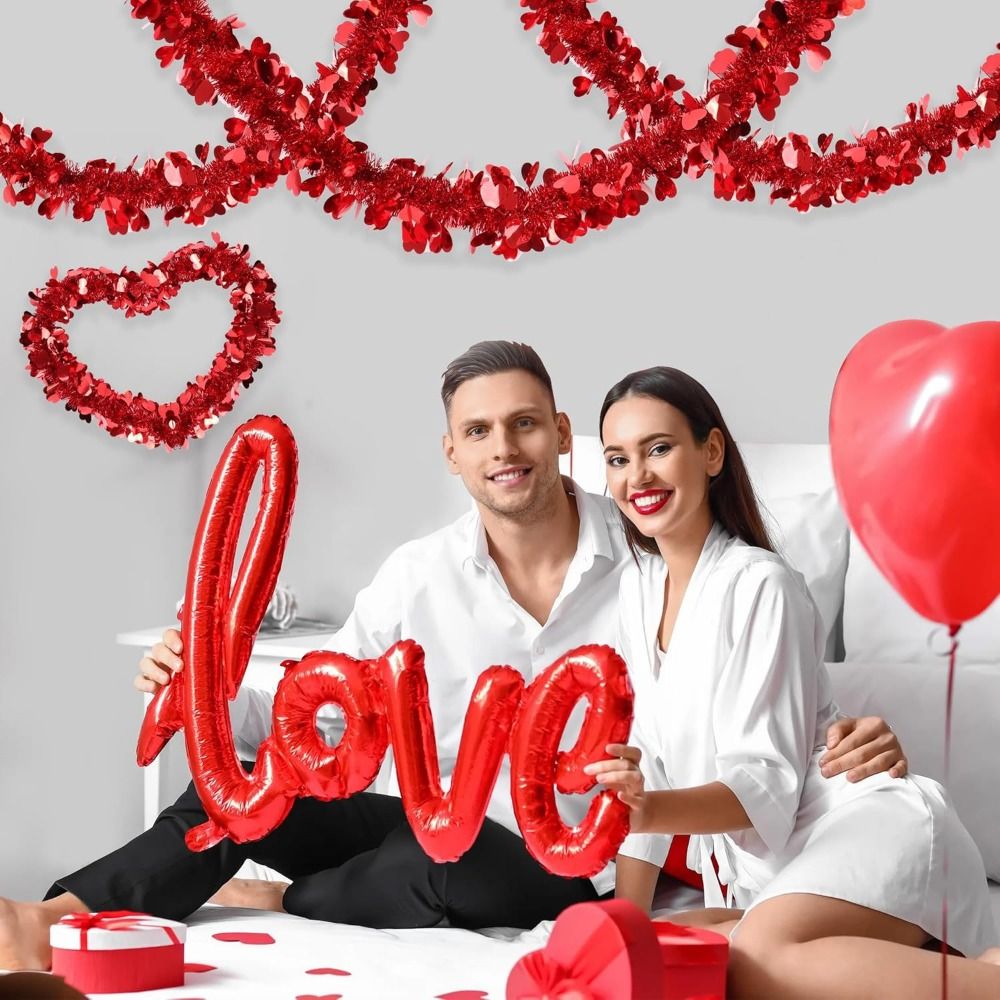 Tinsel Garland Decoration - 2M Heart Tinsel Garland Love Sequins